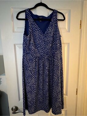 Chaps Royal Blue Polka Dot Midi Dress